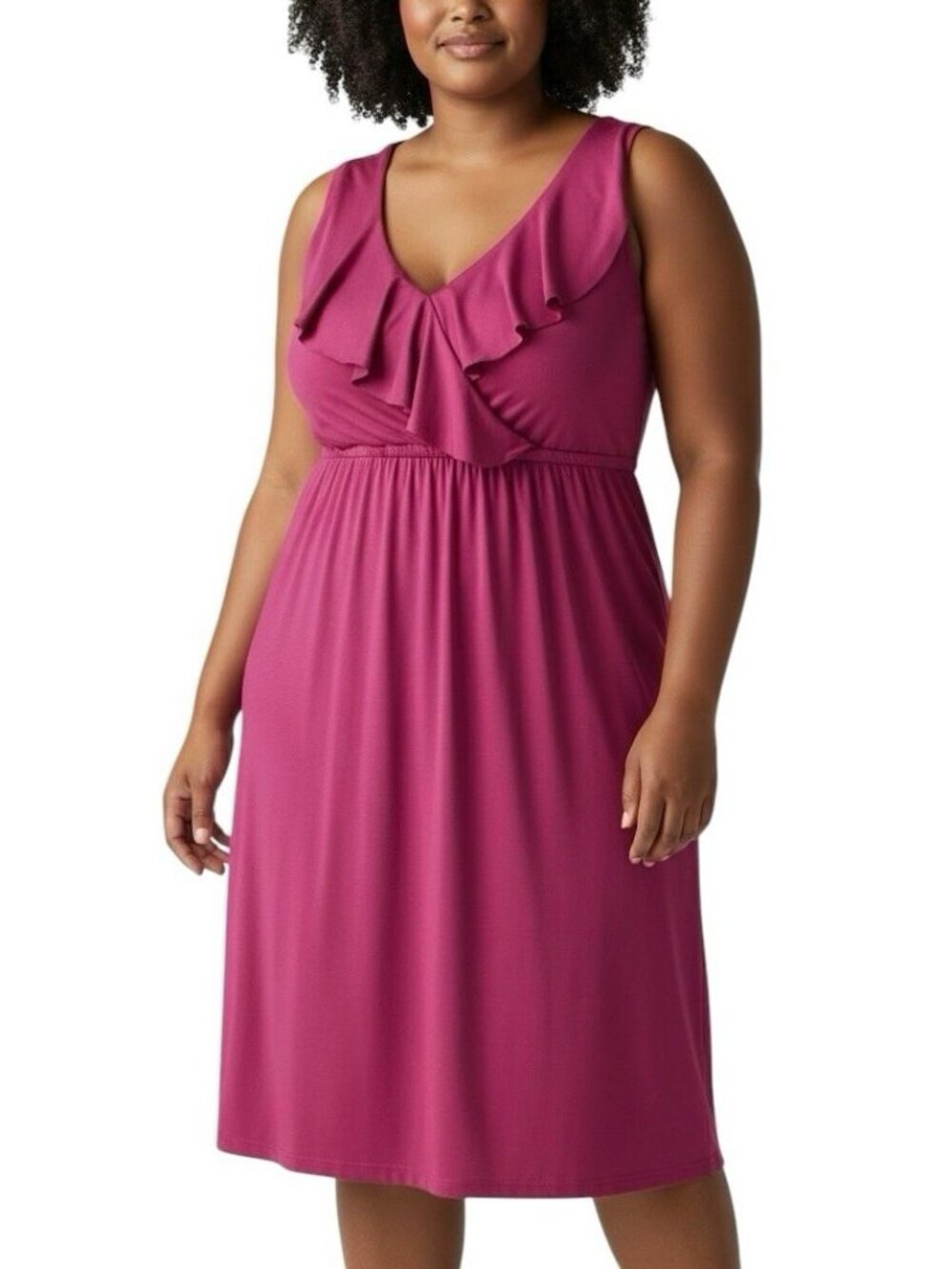 Palisades Beach Club Dress Women XL Pink Ruffle Sleeveless Stretch Midi Sundress